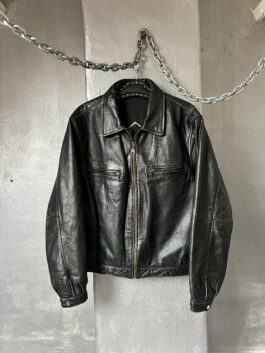 Vintage oversized real leather racing jacket washed dark brown
