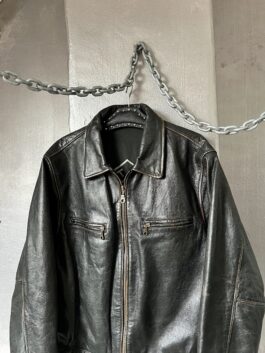 Vintage oversized real leather racing jacket washed dark brown