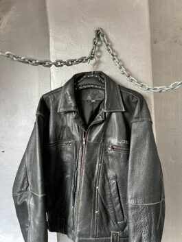 Vintage oversized real leather biker jacket black