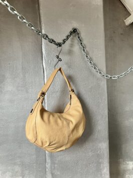 Vintage real leather shoulderbag beige