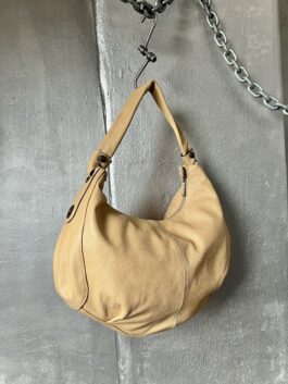 Vintage real leather shoulderbag beige