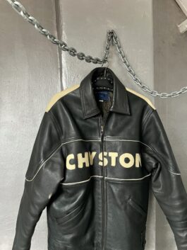 Vintage Chyston oversized real leather racing jacket black beige