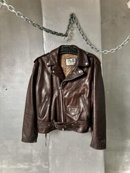 Vintage oversized real leather biker jacket chocolate brown