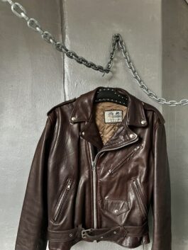 Vintage oversized real leather biker jacket chocolate brown