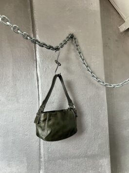 Vintage real leather handbag green