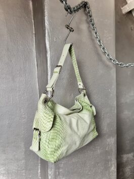Vintage real leather shoulderbag with snakeskin green
