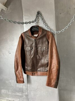 Vintage oversized real leather motorcross jacket brown cognac
