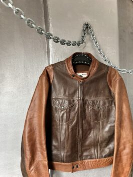 Vintage oversized real leather motorcross jacket brown cognac