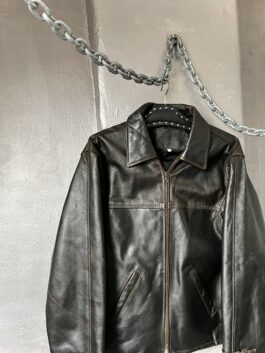 Vintage oversized real leather racing jacket washed brown