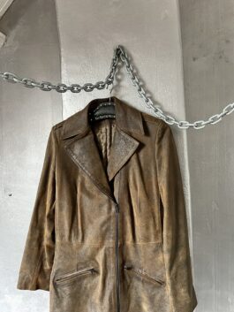 Vintage real leather trenchcoat jacket washed brown