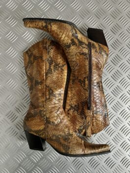 Vintage genuine leather heeled snakeskin boots brown