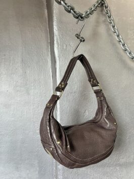 Vintage real leather handbag with gold hardware brown