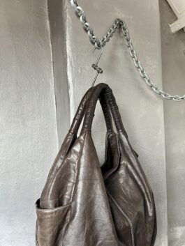 Vintage real leather large shoulderbag brown