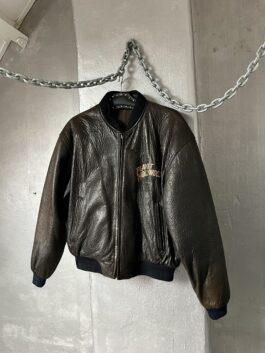 Vintage oversized Planet Hollywood real leather bomber jacket brown