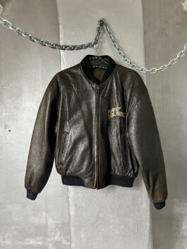 Vintage oversized Planet Hollywood real leather bomber jacket brown