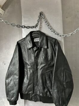 Vintage oversized real leather bomber jacket black