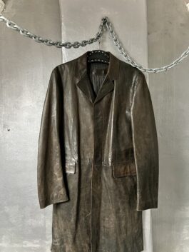 Vintage real leather trenchcoat jacket washed brown