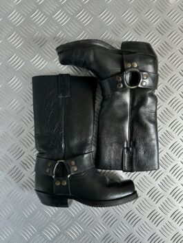 Vintage genuine leather biker boots black