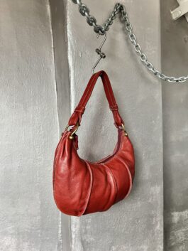 Vintage real leather handbag with bronze hardware wine red