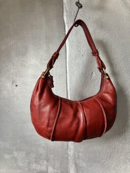 Vintage real leather handbag with bronze hardware wine red