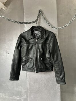Vintage oversized real leather cropped racing jacket black