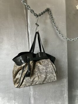 Vintage real leather slouchy handbag black grey