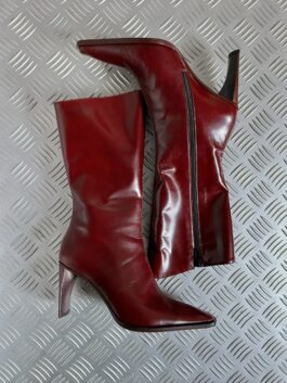 Vintage genuine leather heeled boots wine red