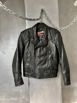 Vintage MQP oversized real leather biker jacket black