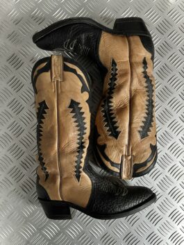 Vintage genuine leather cowboys boots brown black