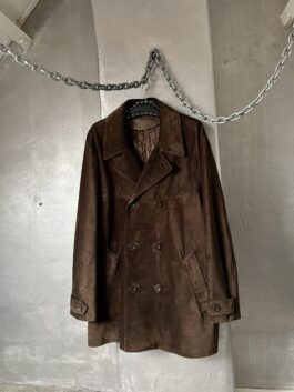 Vintage oversized real leather suede trenchcoat jacket brown