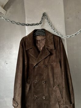 Vintage oversized real leather suede trenchcoat jacket brown