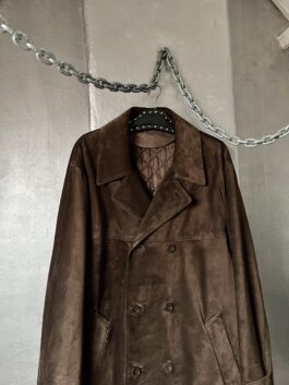 Vintage oversized real leather suede trenchcoat jacket brown