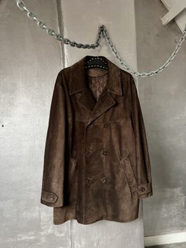 Vintage oversized real leather suede trenchcoat jacket brown