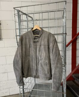 Vintage oversized real leather motorcross racing jacket grey