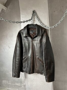 Vintage oversized real leather racing jacket washed brown