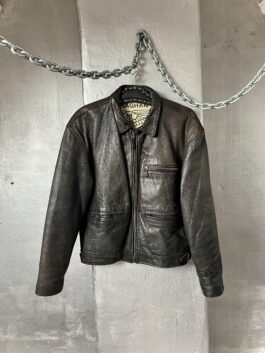 Vintage oversized real leather racing jacket brown