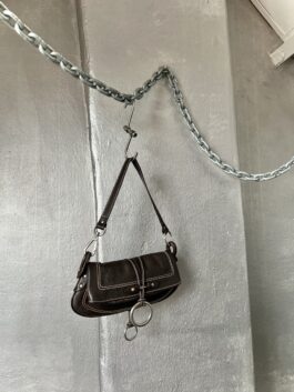 Vintage real leather handbag with silver hardware brown