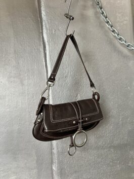 Vintage real leather handbag with silver hardware brown