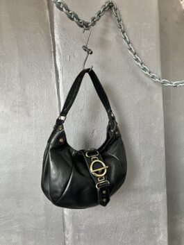 Vintage real leather handbag with bronze hardware black