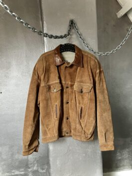 Vintage oversized real leather suede jacket brown