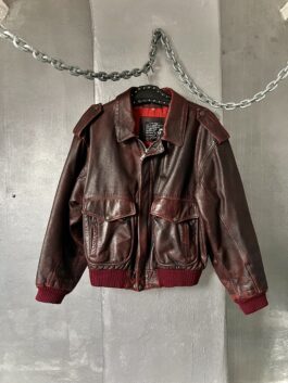 Vintage oversized real leather bomber jacket washed wine red