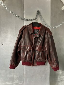 Vintage oversized real leather bomber jacket washed wine red