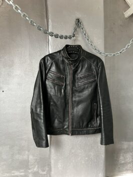 Vintage real leather racing jacket washed black