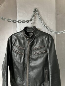 Vintage real leather racing jacket washed black