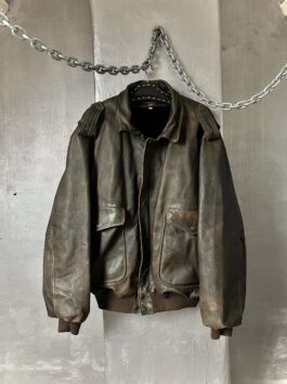 Vintage oversized real leather bomber jacket washed brown