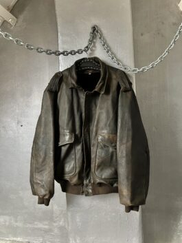 Vintage oversized real leather bomber jacket washed brown