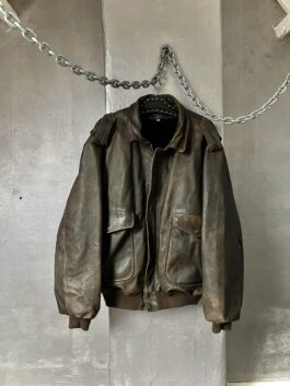 Vintage oversized real leather bomber jacket washed brown