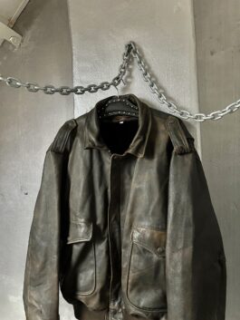 Vintage oversized real leather bomber jacket washed brown