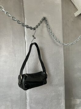 Vintage real leather shoulderbag with silver hardware black