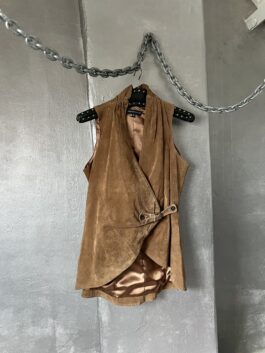 Vintage real leather suede gilet brown